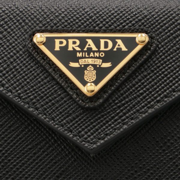 1mh021qhh002 3 PRADA Saffiano Triangle Mini Trifold Wallet Black