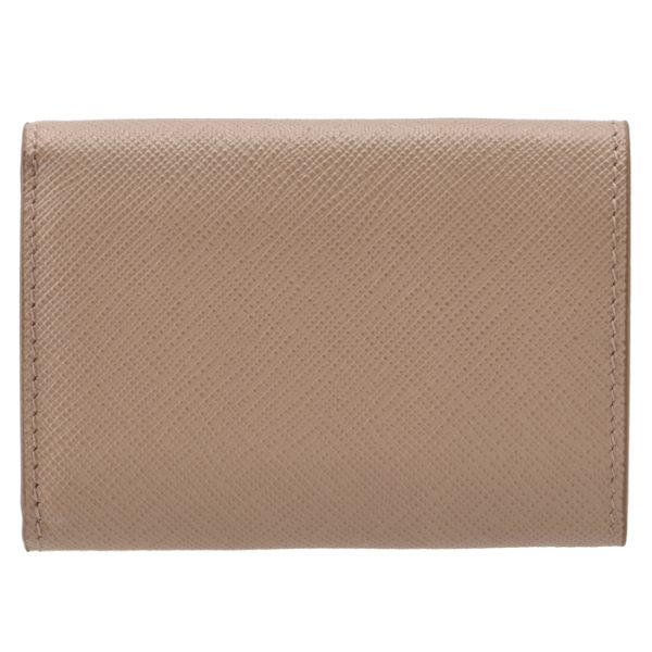 1mh021qhh236 2 PRADA Saffiano Triangle Mini Trifold Wallet Beige