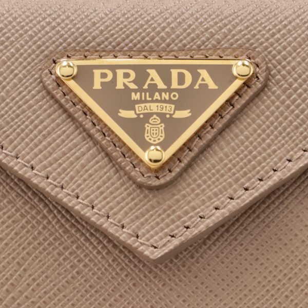 1mh021qhh236 3 PRADA Saffiano Triangle Mini Trifold Wallet Beige