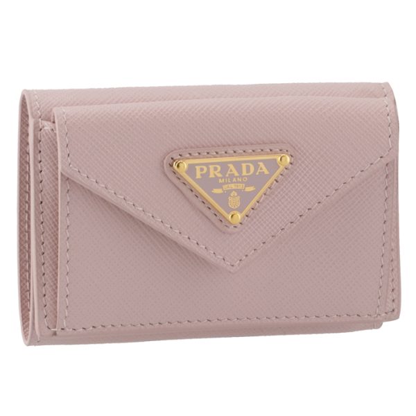 1mh021qhhe18 PRADA Saffiano Triangle Mini Trifold Wallet Pink