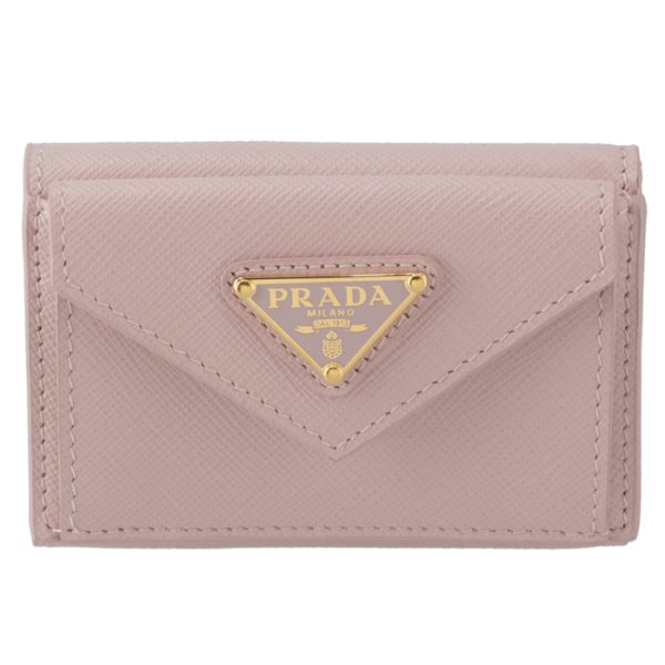 1mh021qhhe18 1 PRADA Saffiano Triangle Mini Trifold Wallet Pink