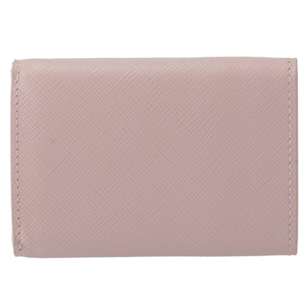 1mh021qhhe18 2 PRADA Saffiano Triangle Mini Trifold Wallet Pink