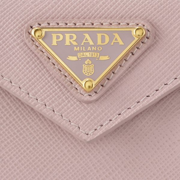 1mh021qhhe18 3 PRADA Saffiano Triangle Mini Trifold Wallet Pink