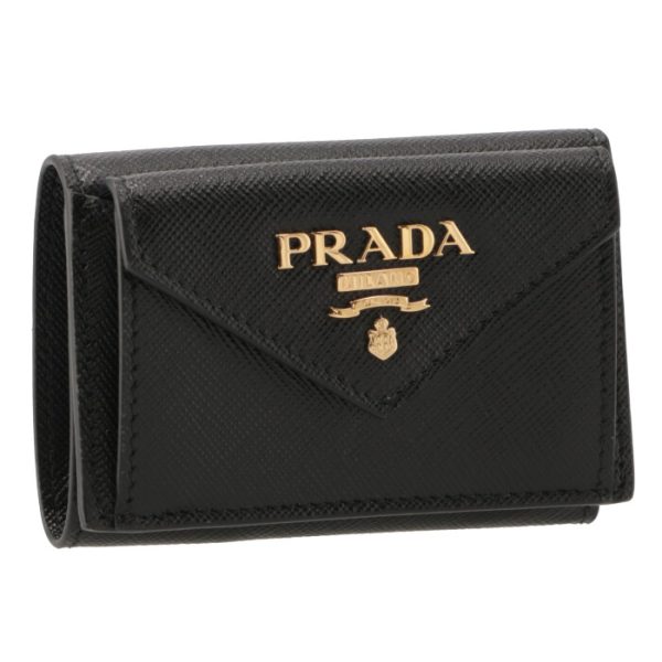 1mh021qwa002 PRADA Saffiano Mini Trifold Wallet Black