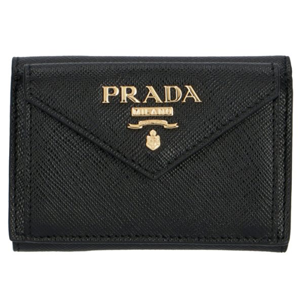 1mh021qwa002 1 PRADA Saffiano Mini Trifold Wallet Black