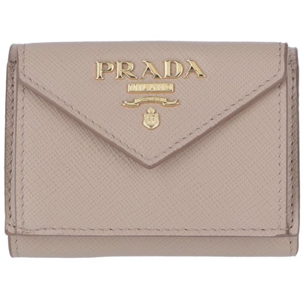 1mh021qwa236 1 PRADA Trifold Wallet Mini Wallet Ladies Saffiano Beige