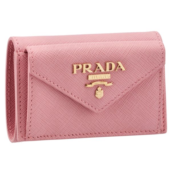 1mh021qwa442 PRADA Saffiano Mini Trifold Wallet Pink