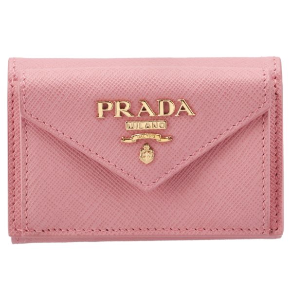 1mh021qwa442 1 PRADA Saffiano Mini Trifold Wallet Pink