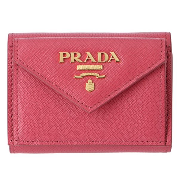 1mh021qwa505 1 PRADA Saffiano Mini Trifold Wallet Pink