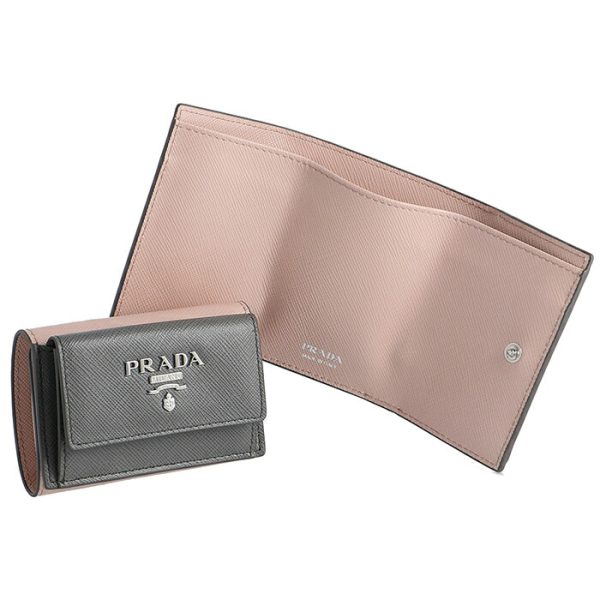 1mh021zlpujl PRADA Saffiano Bicolor Mini Wallet Gray Pink