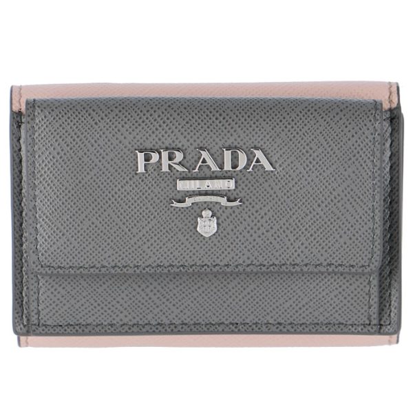 1mh021zlpujl 1 PRADA Saffiano Bicolor Mini Wallet Gray Pink