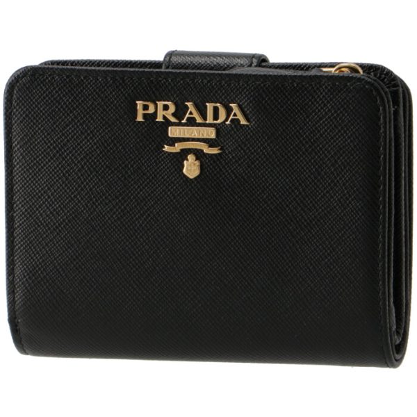 1ml018qwa002 PRADA Womens Saffiano Bifold Wallet Black