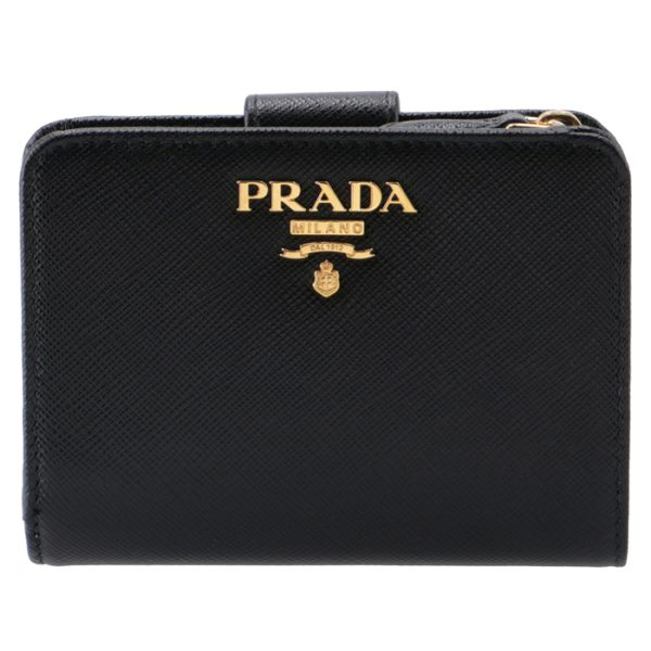 1ml018qwa002 1 PRADA Womens Saffiano Bifold Wallet Black