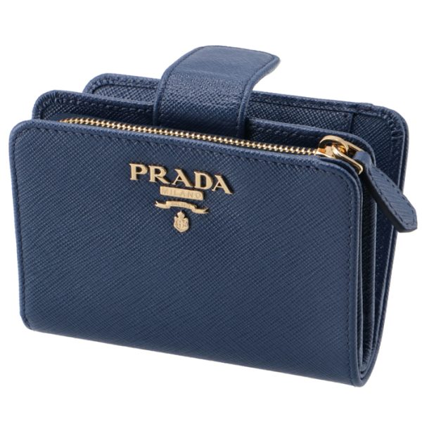 1ml018qwa016 PRADA Womens Saffiano Bifold Wallet Blue