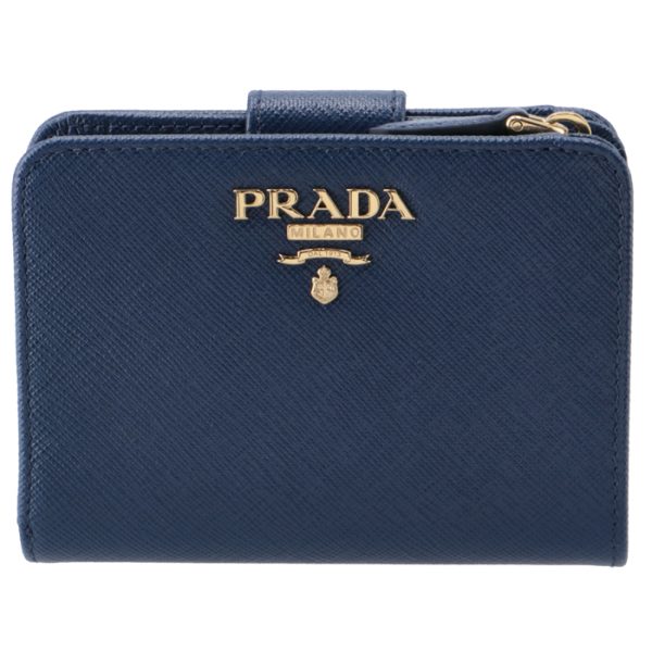 1ml018qwa016 1 PRADA Womens Saffiano Bifold Wallet Blue