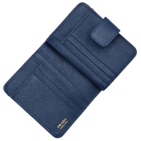 1ml018qwa016 4 PRADA Womens Saffiano Bifold Wallet Blue