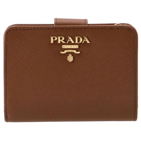 1ml018qwa046 1 PRADA Womens Saffiano Bifold Wallet Brown