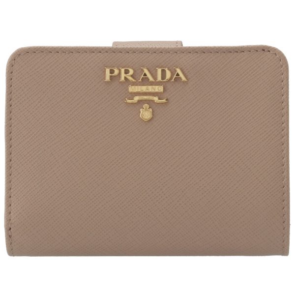 1ml018qwa236 1 PRADA Saffiano Metal Bifold Wallet Beige