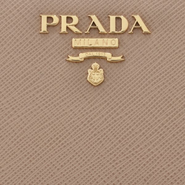 1ml018qwa236 3 PRADA Saffiano Metal Bifold Wallet Beige