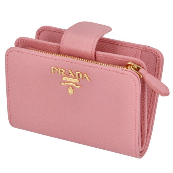 1ml018qwa442 PRADA Bifold Saffiano Metal Wallet Pink