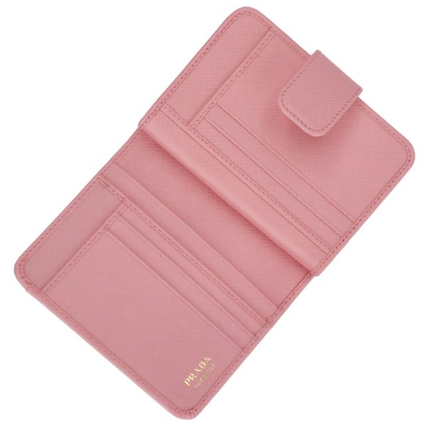 1ml018qwa442 4 PRADA Bifold Saffiano Metal Wallet Pink