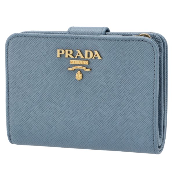 1ml018qwa637 PRADA Bifold Saffiano Mini Wallet Blue