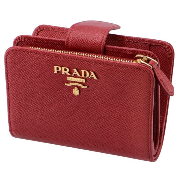 1ml018qwa68z PRADA Saffiano Metal Bifold Wallet Red