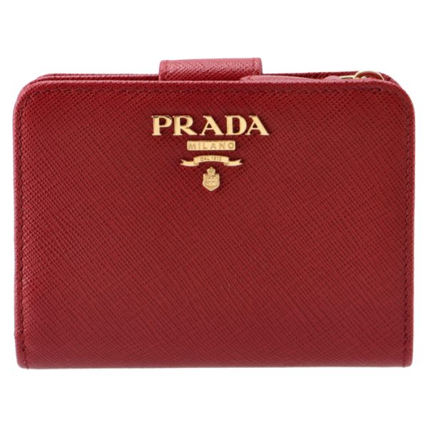 1ml018qwa68z 1 PRADA Saffiano Metal Bifold Wallet Red