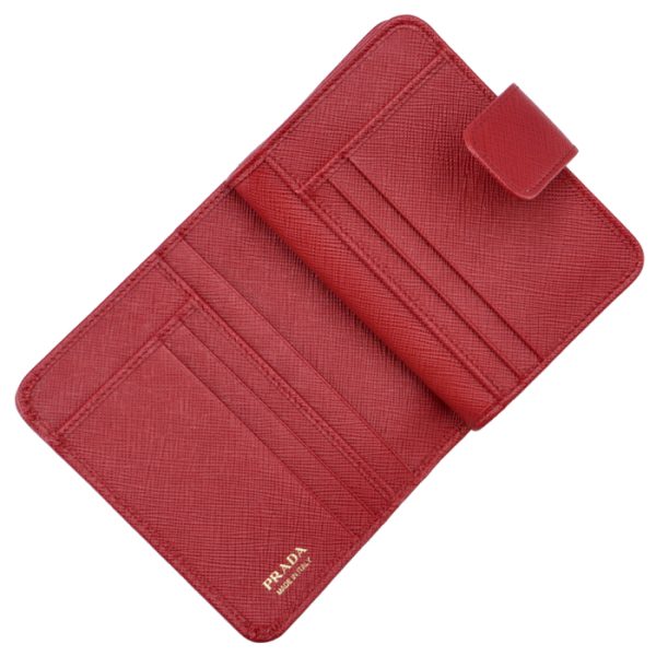 1ml018qwa68z 4 PRADA Saffiano Metal Bifold Wallet Red