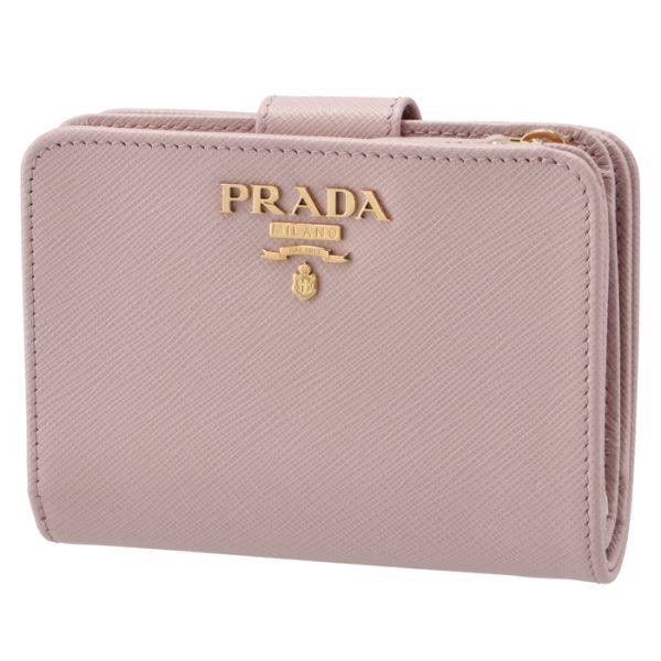 1ml018qwae18 PRADA Bifold Saffiano Mini Wallet Pink