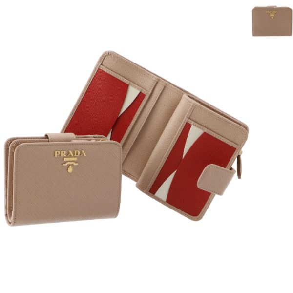 1ml018zlp PRADA Bifold Saffiano Bicolor Compact Wallet