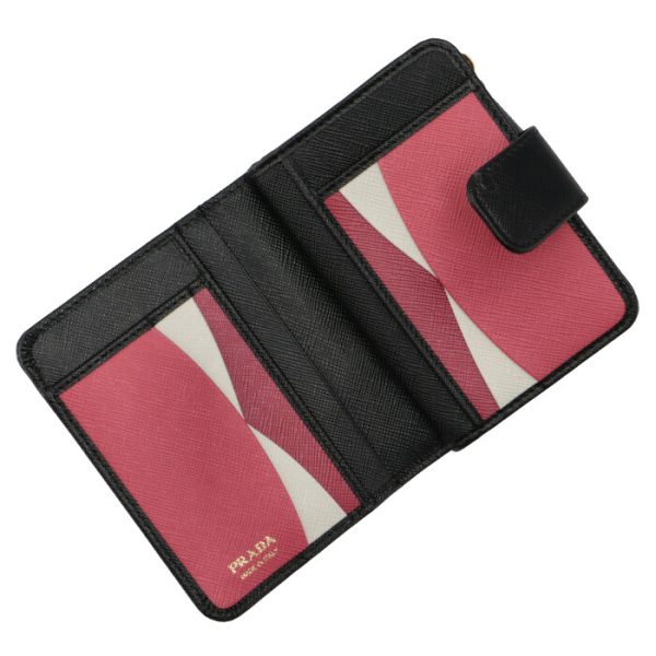 1ml018zlp61h 4 PRADA Bifold Saffiano Bicolor Mini Wallet Black x Pink