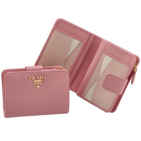 1ml018zlpfz3 PRADA Bifold Saffiano Bicolor Mini Wallet Pink