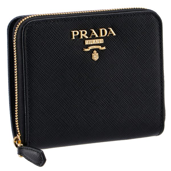 1ml036qwa002 PRADA Saffiano Folding Wallet Black