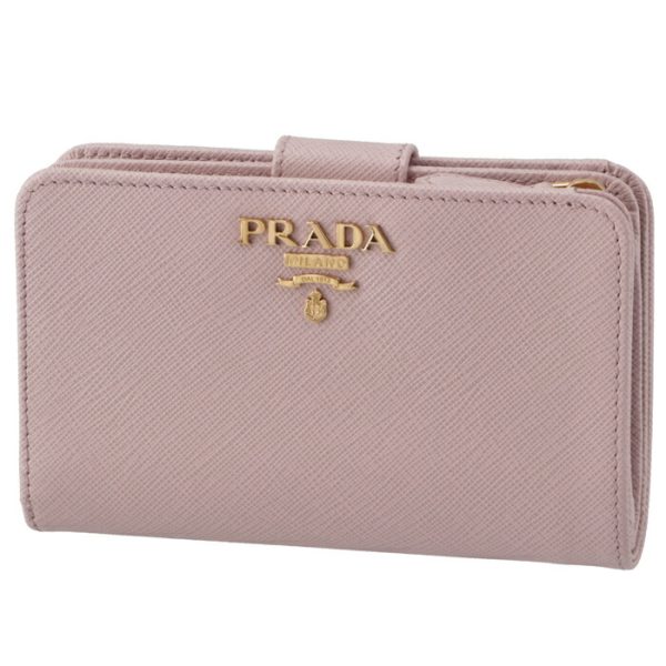 1ml225qwae18 PRADA Bifold Folding Saffiano Wallet Pink