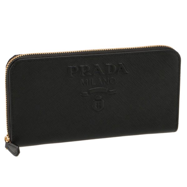 1ml5062d1q002 PRADA Saffiano Round Zip Wallet Black