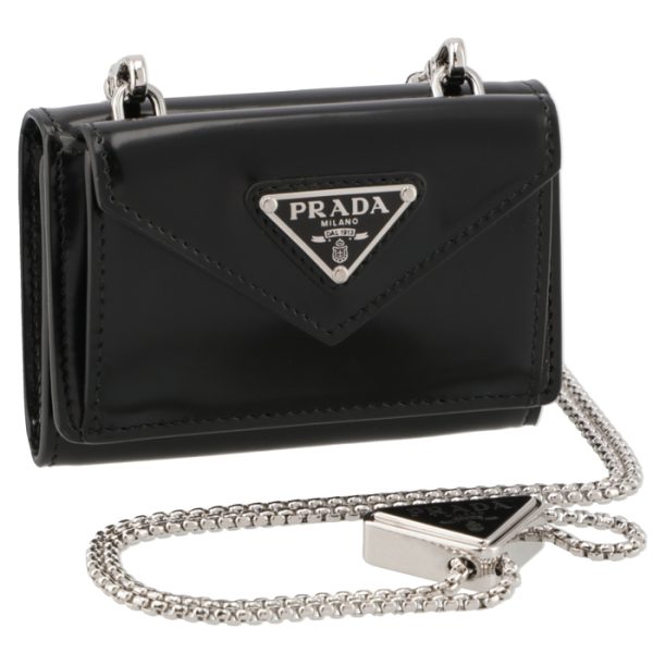 1mr029zo6002 PRADA Mini Wallet with Triangle Logo Chain Black