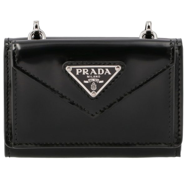 1mr029zo6002 1 PRADA Mini Wallet with Triangle Logo Chain Black