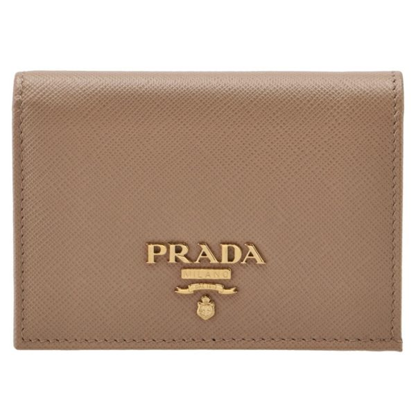 1mv021qwa236 1 PRADA Bifold Saffiano Mini Wallet Beige