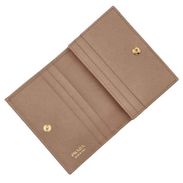 1mv021qwa236 4 PRADA Bifold Saffiano Mini Wallet Beige