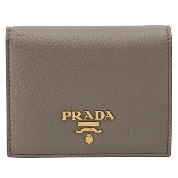 1mv2042bg51ov 1 PRADA Bifold Calf Leather Mini Wallet Gray x Beige