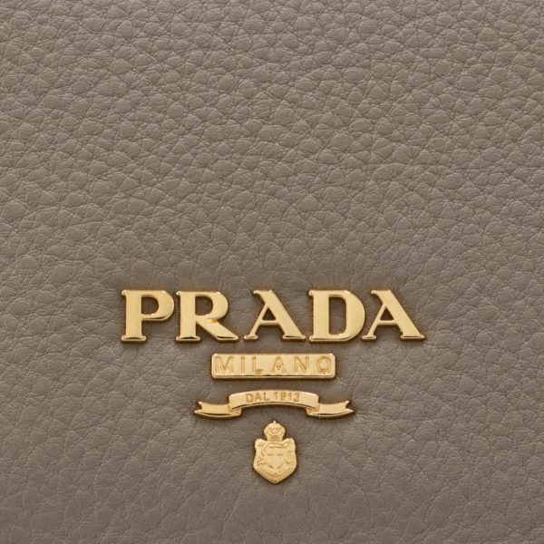 1mv2042bg51ov 3 PRADA Bifold Calf Leather Mini Wallet Gray x Beige