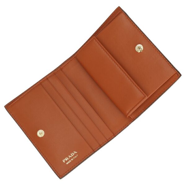 1mv2042bg5nv3 4 PRADA Bifold Calf Leather Mini Wallet Brown x Orange