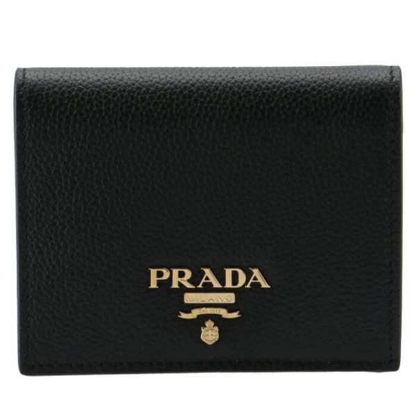 1mv2042bg5wcl 1 PRADA Bifold Calf Leather Mini Wallet Black x Beige