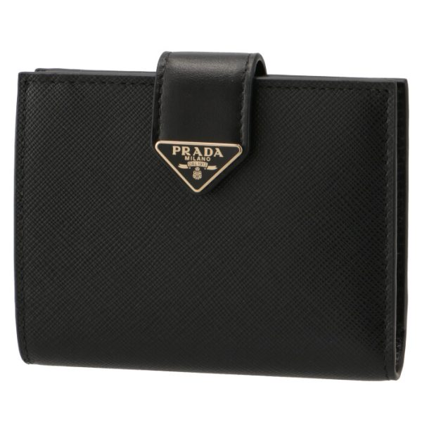 1mv2042dyg002 PRADA Bifold Saffiano Triangle Mini Wallet Black