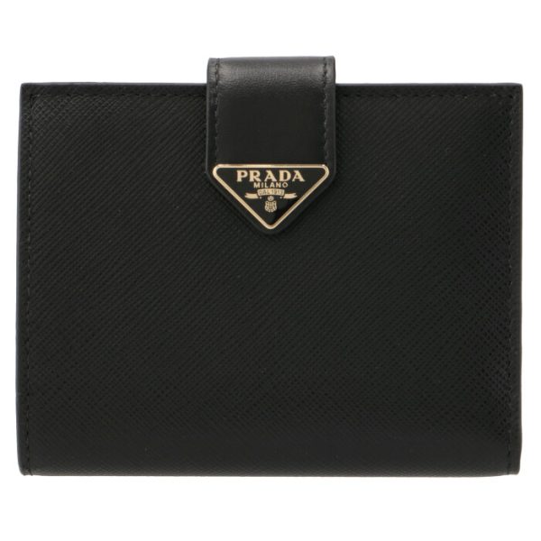 1mv2042dyg002 1 PRADA Bifold Saffiano Triangle Mini Wallet Black