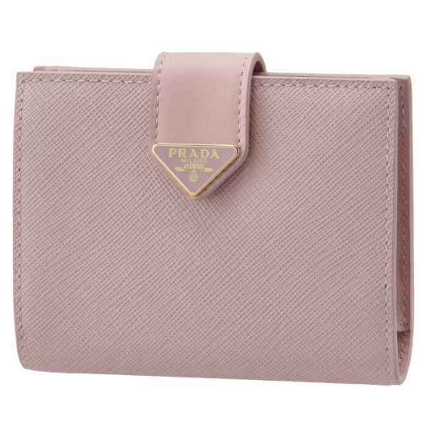 1mv2042dyge18 PRADA Bifold Saffiano Triangle Mini Wallet Pink