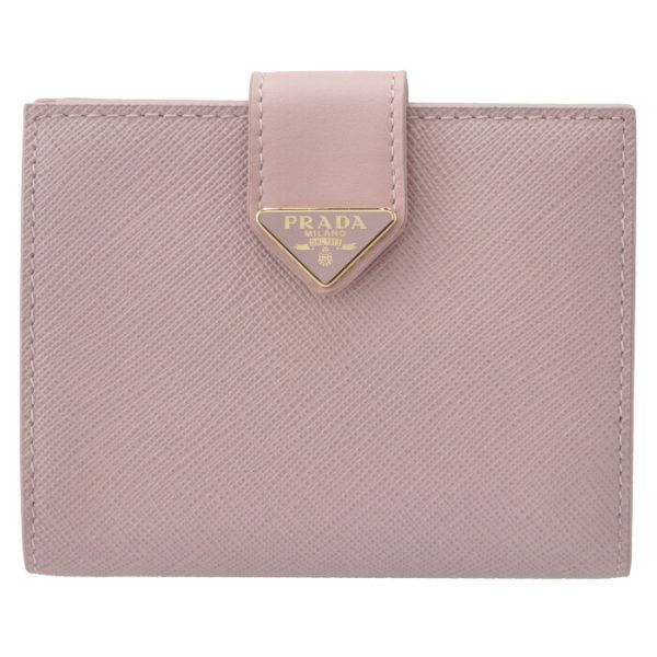 1mv2042dyge18 1 PRADA Bifold Saffiano Triangle Mini Wallet Pink