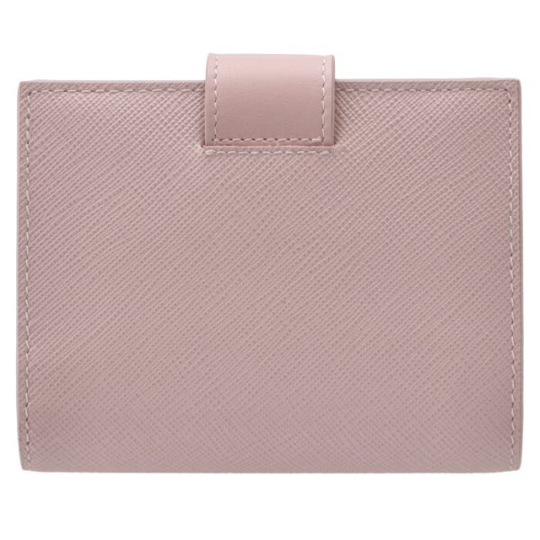 1mv2042dyge18 2 PRADA Bifold Saffiano Triangle Mini Wallet Pink