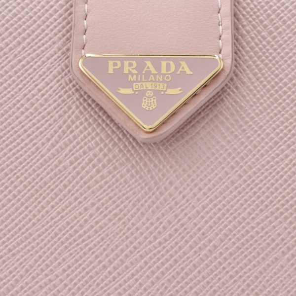 1mv2042dyge18 3 PRADA Bifold Saffiano Triangle Mini Wallet Pink